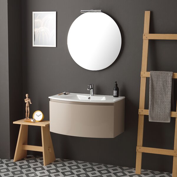 Mobilier De Baie Suspendat, Rotunjit, 62 Cm, Alb Lucios și Oglindă Dreptunghiulară | Riva