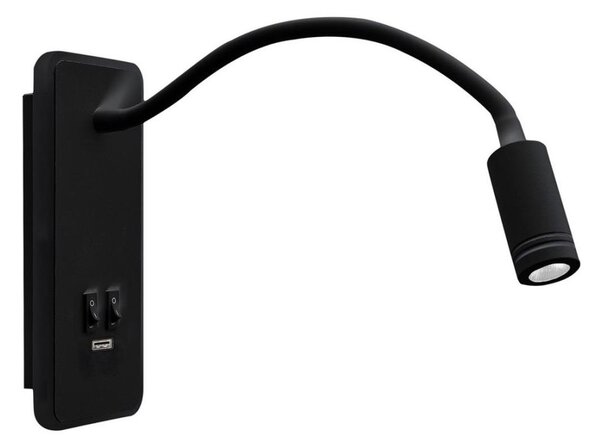 Lampă LED de perete flexibilă cu USB BASE LED/8W+LED/2W/230V, neagră