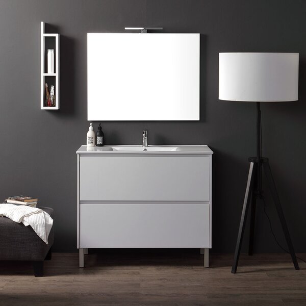 Mobilier De Baie, 100 Cm, Finisaj Stejar Alb, Cu Picioare | Laguna