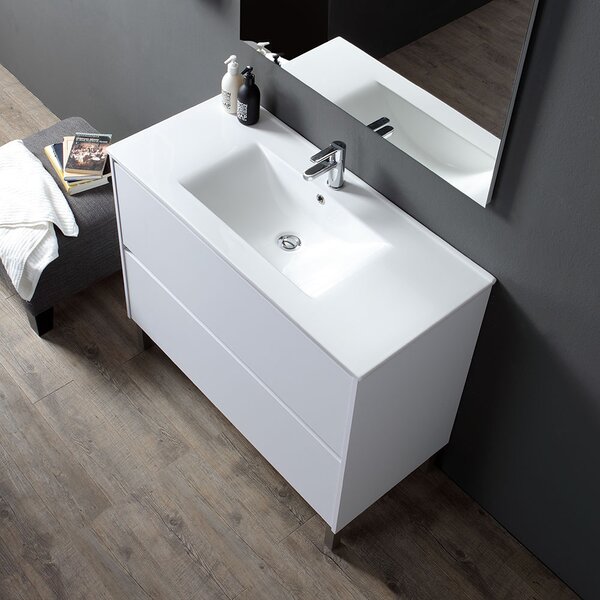 Mobilier De Baie, 100 Cm, Finisaj Stejar Alb, Cu Picioare | Laguna