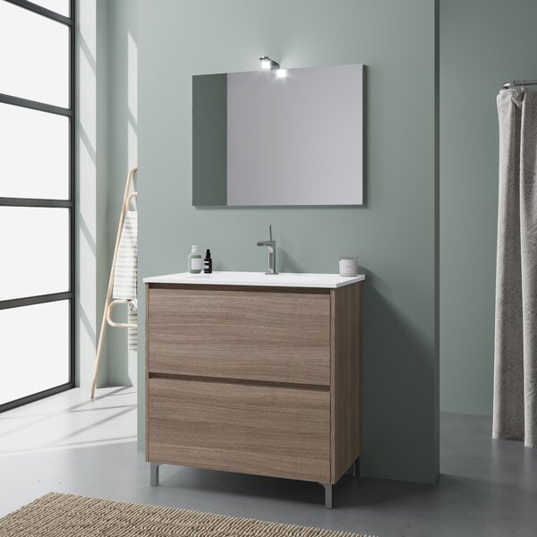 Mobilier De Baie, 80cm, Cu Picioare, Sertare și Lavoar, Finisaj Stejar Natur | Laguna