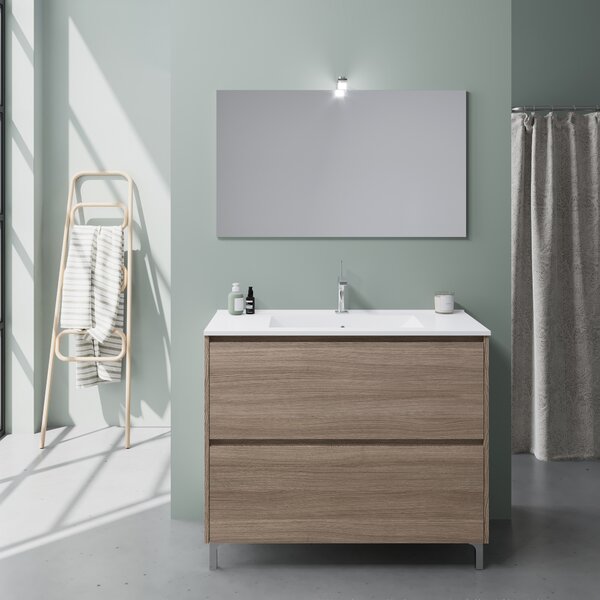 Mobilier Baie, 100 Cm, Finisaj Stejar Natur , Cu Picioare și Lavoar | Laguna
