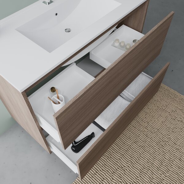 Mobilier Baie, 100 Cm, Finisaj Stejar Natur , Cu Picioare și Lavoar | Laguna