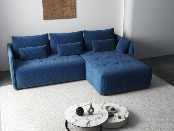 Colțar extensibil dumonde cu ladă de depozitare si sezut confortabil din spuma high-density, Malta Zoom Blue 235x185 cm