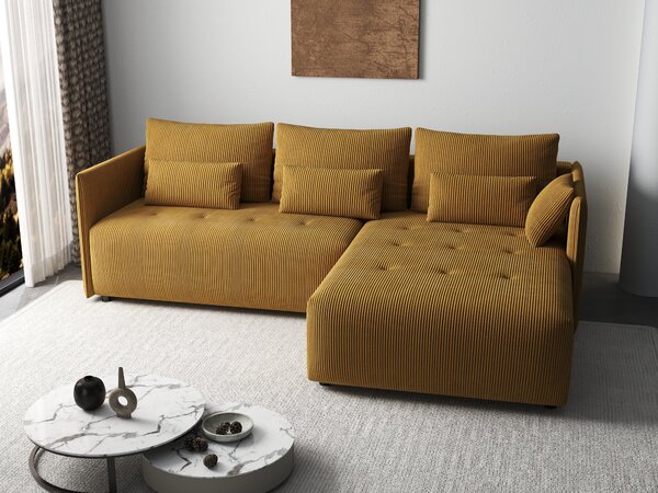 Colțar extensibil dumonde cu ladă de depozitare si sezut confortabil din spuma high-density, Malta Zoom Mustar 235x185 cm