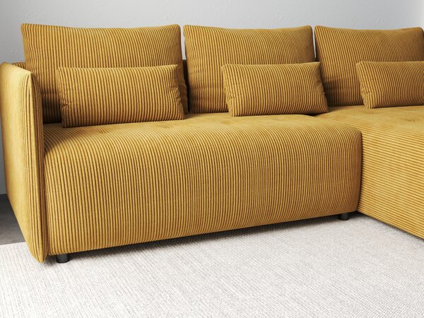 Colțar extensibil dumonde cu ladă de depozitare si sezut confortabil din spuma high-density, Malta Zoom Mustar 235x185 cm