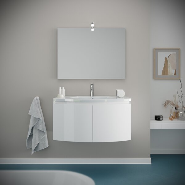 Mobilier Baie Suspendat, Curbat, 80 Cm, Cu Două Uși, Alb Lucios | Garda