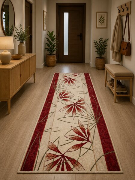 Model Lotos 552 120, Traversa festonata, Latime 80 cm, Crem Rosu Rosu, 80 x 300, Dreptunghi
