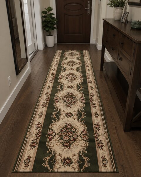 Traversa Hol, Model Clasic 574 310, Traversa Latime 80 cm, Verde Crem, Festonata la capete 80 x 200