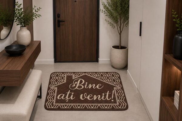 Covor Pentru Usa Intrare, Flex 19683 91, Antiderapant, Maro, 50 x 80 cm 50x80