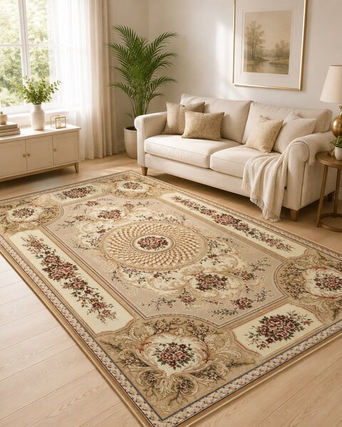 Covor Dormitor Living, Model Lotos 531 110, Bej Dreptunghi, 80x200