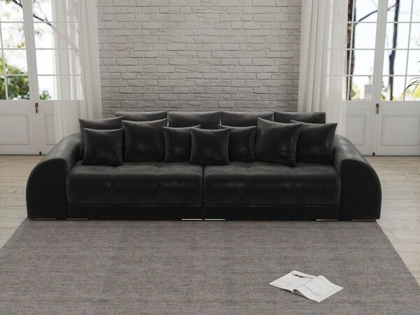 Canapea extensibilă dumonde cu 2 lăzi de depozitare si sezut confortabil din spuma high-density, Verona Madagaskar Black 310x120 cm