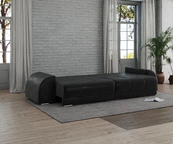 Canapea extensibilă dumonde cu 2 lăzi de depozitare si sezut confortabil din spuma high-density, Verona Madagaskar Black 310x120 cm