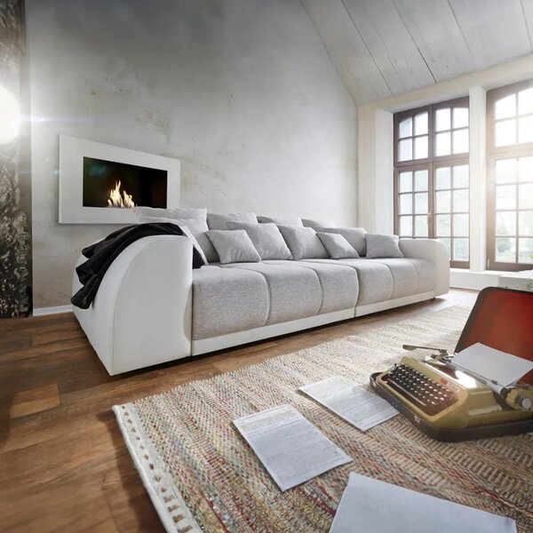 Canapea extensibilă dumonde cu 2 lăzi de depozitare si sezut confortabil din spuma high-density, Verona Loft White 310x120 cm
