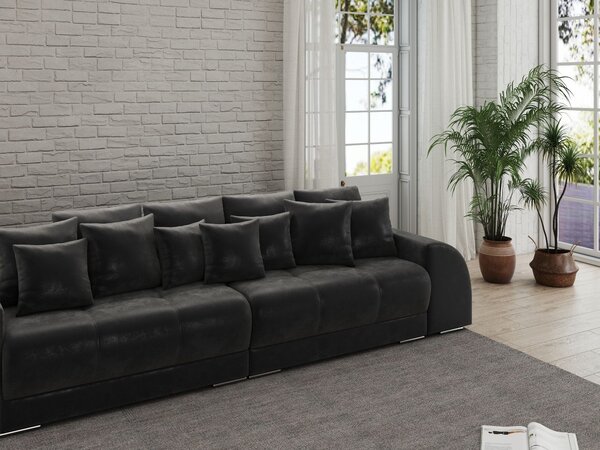 Canapea extensibilă dumonde cu 2 lăzi de depozitare si sezut confortabil din spuma high-density, Verona Madagaskar Black 310x120 cm
