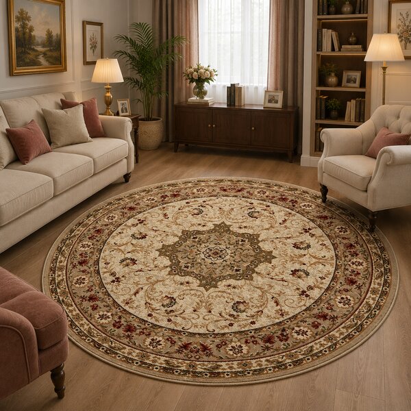 Covor Rotund, Model Lotos 523 100, Crem Bej Crem, Rotund, 150x150