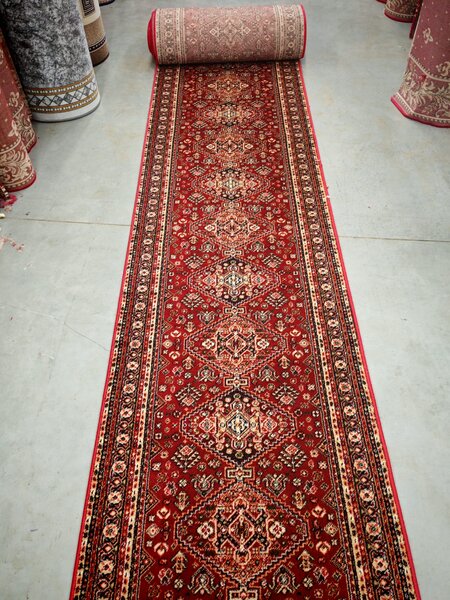 Traversa Hol Pensiune Biserica, Model Clasic 15040 210, Festonata, Latime 80 cm, Rosu Grena 80 x 200