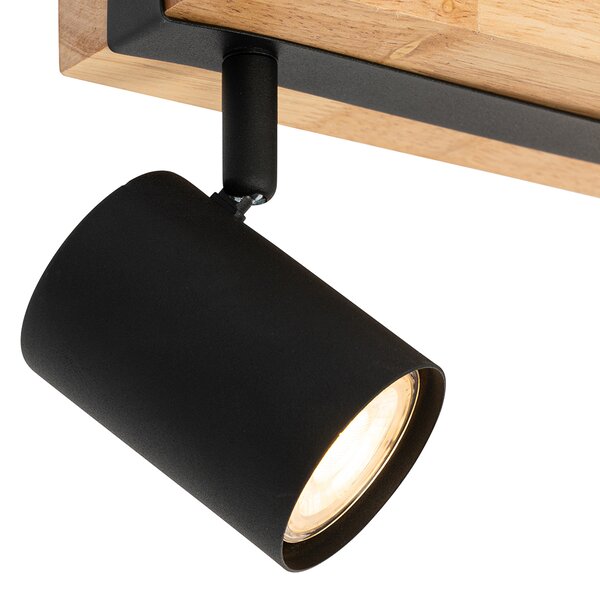 Spot inteligent de tavan negru cu lemn 2 lumini reglabil cu Wifi GU10 50mm - Jeana