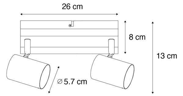 Spot inteligent de tavan negru cu lemn 2 lumini reglabil cu Wifi GU10 50mm - Jeana