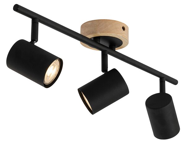 Spotlight modern negru cu lemn inclinabil 3 lumini - Jeana