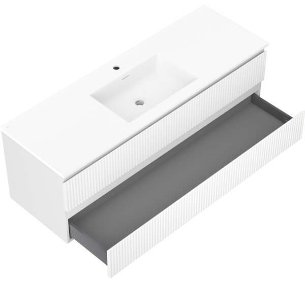 Mexen Rivel, mobilier de baie 140 cm cu lavoar Otis, 2 sertare, canelat, alb mat, 91A20-14047-2-BFF01-W18M01