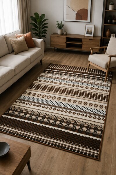 Covor Sufragerie Dormitor, ModelCappuccino 16035 12, Maro Dreptunghi, 100x200