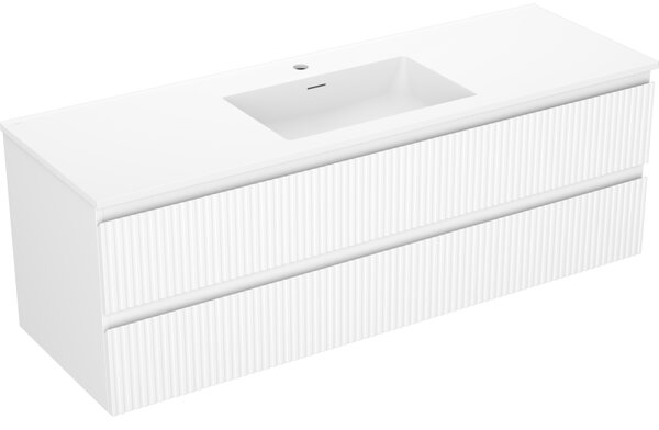Mexen Rivel, mobilier de baie 140 cm cu lavoar Otis, 2 sertare, canelat, alb mat, 91A20-14047-2-BFF01-W18M01
