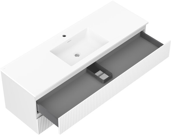 Mexen Rivel, mobilier de baie 140 cm cu lavoar Otis, 2 sertare, canelat, alb mat, 91A20-14047-2-BFF01-W18M01