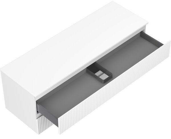 Mexen Rivel, mobilier de baie sub lavoar 140 cm cu partea superioară, 2 sertare, canelat, alb mat, 91A20-14047-2-BFFC01