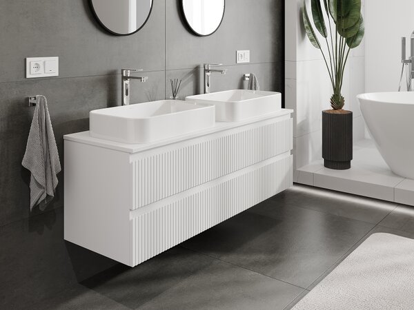 Mexen Rivel, mobilier de baie sub chiuvetă 140 cm, 2 sertare, canelat, alb mat, 91A20-14047-2-BFF01