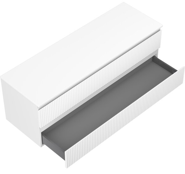 Mexen Rivel, mobilier de baie sub lavoar 140 cm cu partea superioară, 2 sertare, canelat, alb mat, 91A20-14047-2-BFFC01