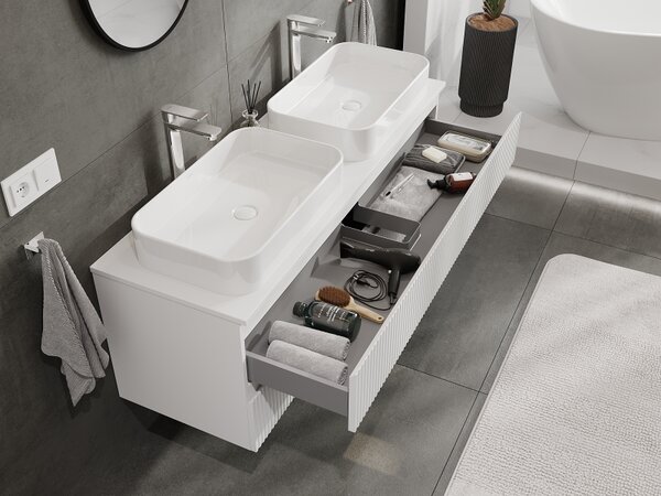 Mexen Rivel, mobilier de baie sub chiuvetă 140 cm, 2 sertare, canelat, alb mat, 91A20-14047-2-BFF01
