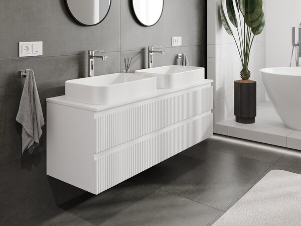 Mexen Rivel, mobilier de baie sub lavoar 140 cm cu partea superioară, 2 sertare, canelat, alb mat, 91A20-14047-2-BFFC01