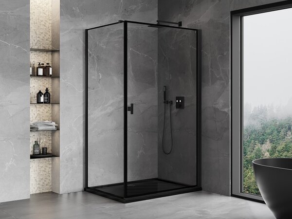 Cabină de duș cu balamale Mexen Mist-B, cu 1 aripă, dreapta, 100 x 70 cm, sticlă transparentă-ramă neagră, 8A2T-100-070-70-70-P