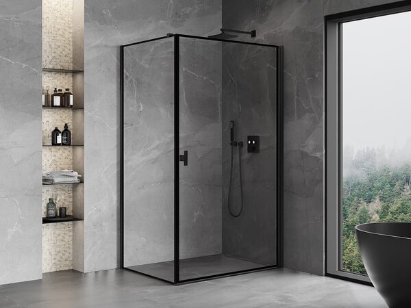 Cabină de duș cu balamale Mexen Mist-B, cu 1 aripă, dreapta, 100 x 70 cm, sticlă transparentă-ramă neagră, 8A2T-100-070-70-70-P
