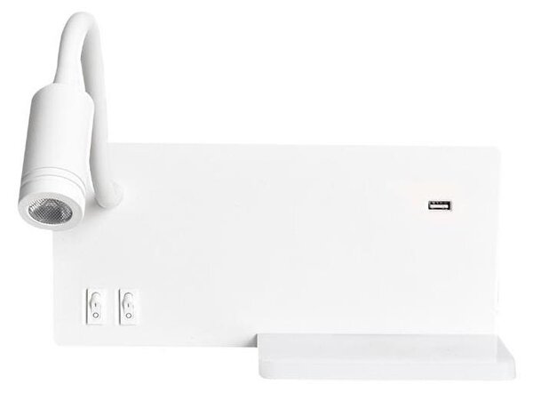 Aplica de perete SHELF, LED/4W+LED/5W+LED/2W/230V, cu port USB, alb