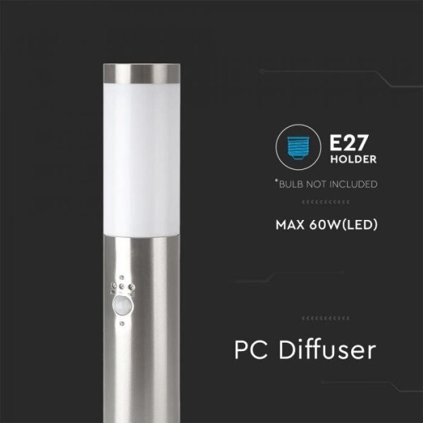 Lampă de exterior cu senzor 1xE27/60W/230V IP44 45cm crom mat