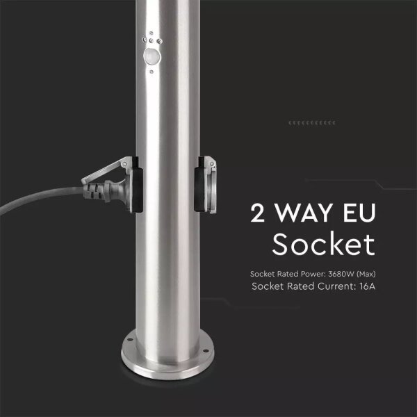 Lampă de exterior cu senzor + 2 prize 1xE27/60W/230V IP44 60cm crom mat