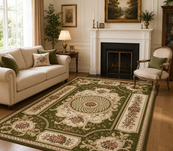 Covor Dormitor Living, Model Lotos 531 330, Bej Verde Dreptunghi, 80x150