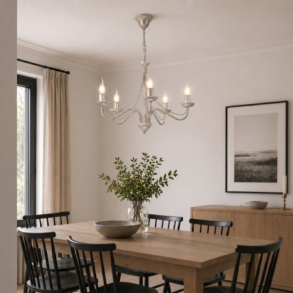 Candelabru cu lanț ANTON 5xE14/60W/230V alb patinat