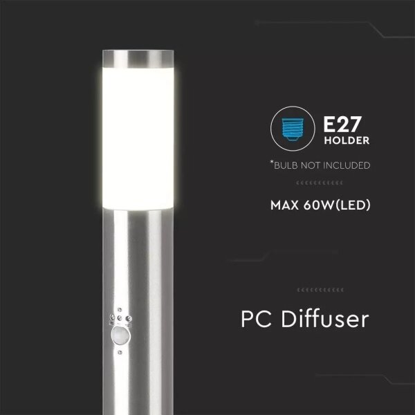 Lampă de exterior cu senzor 1xE27/60W/230V IP44 110cm crom mat