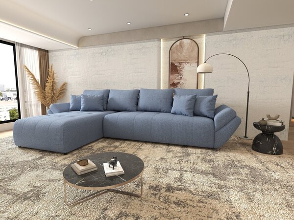 Colțar extensibil dumonde cu ladă de depozitare si sezut confortabil din spuma high-density, Berlin XL Enjoy Blue 350x185 cm