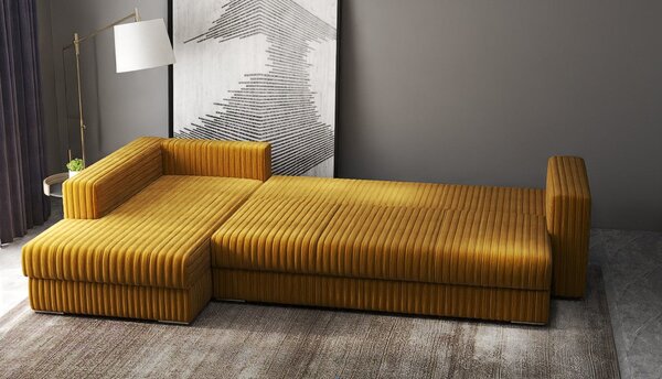 Colțar extensibil dumonde cu ladă de depozitare Gloria Ambience Mustar 320x183 cm