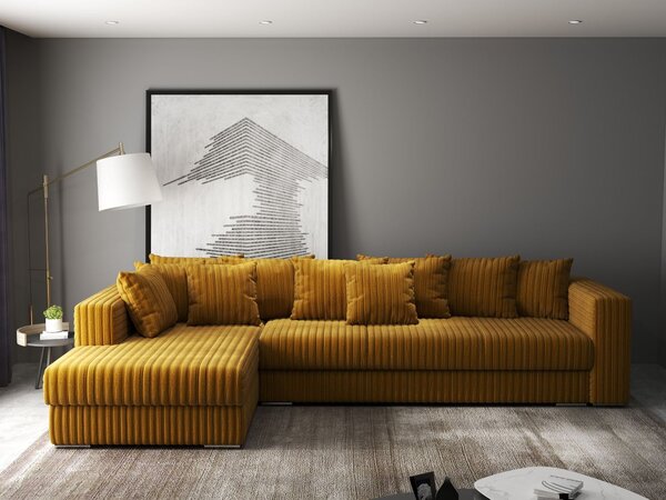 Colțar extensibil dumonde cu ladă de depozitare Gloria Ambience Mustar 320x183 cm