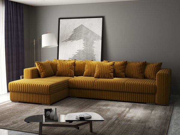 Colțar extensibil dumonde cu ladă de depozitare Gloria Ambience Mustar 320x183 cm