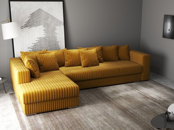 Colțar extensibil dumonde cu ladă de depozitare Gloria Ambience Mustar 320x183 cm