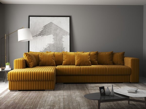 Colțar extensibil dumonde cu ladă de depozitare Gloria Ambience Mustar 320x183 cm