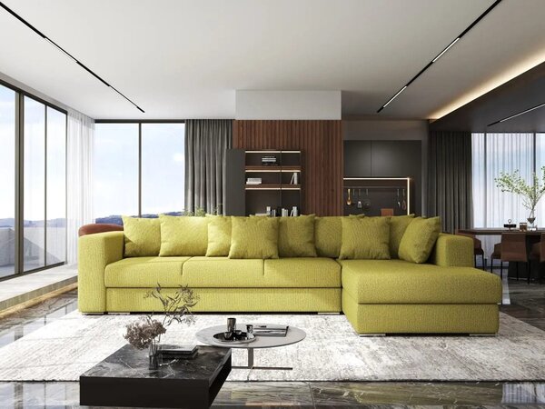 Colțar extensibil dumonde cu ladă de depozitare Gloria Enjoy Green II 320x183 cm