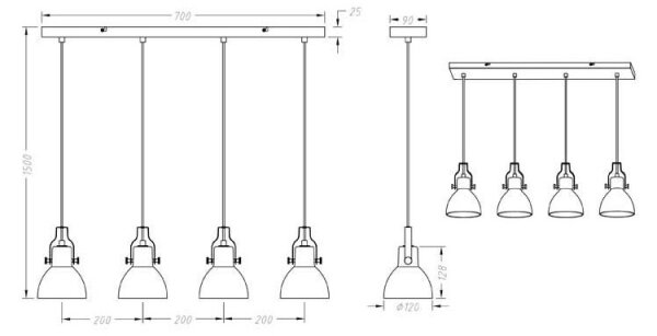Lustră pe cablu GINELLI 4xE14/28W/230V Trio