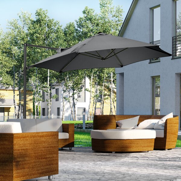 Outsunny Umbrelă de Grădină cu Rotație la 360°, Braț, Bază în Cruce și Orificiu de Ventilație, Ø256x245 cm, Gri Închis | Aosom Romania